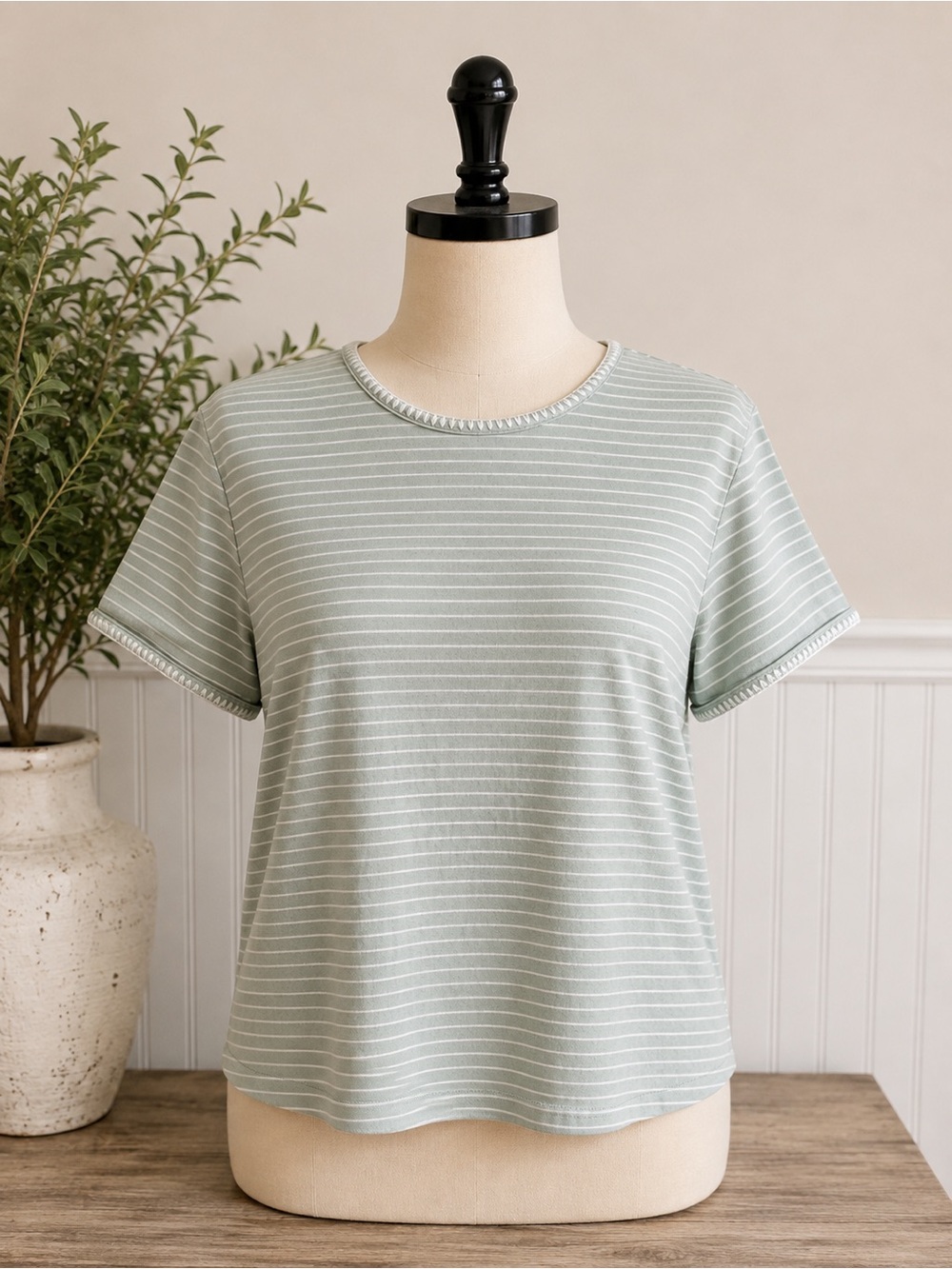 Teddi Rose Casual with Embroidery Women's Short-Sleeve Striped Tee - Light Mint